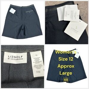 Women's Liz Claiborne Golf 12 Bermuda Shorts Chino Khakis Navy High Rise Stretch